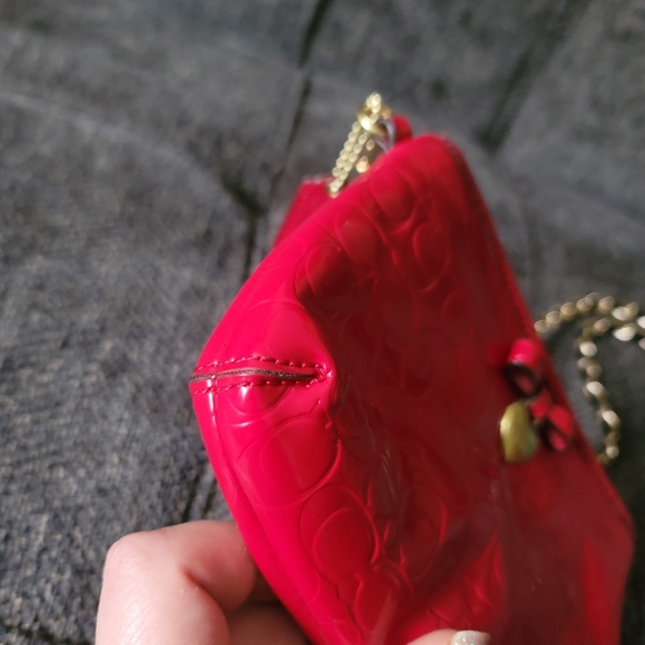 Coach Red Patent Leather Heart Charm Wristlet - Picture 4 of 14